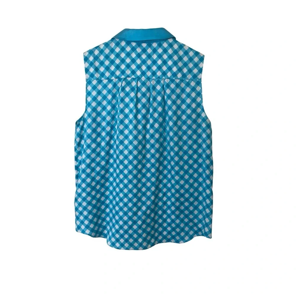 Kate Spade Size 8 Fey‎ Top Blue Silk Blend Gingham Golf Polo Tennis Preppy NEW